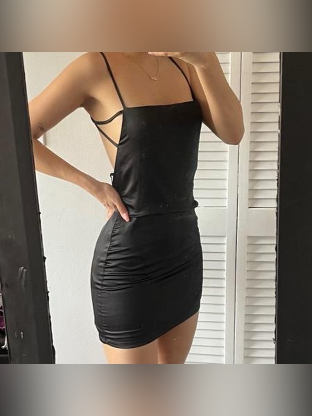 Forever 21 Black Satin Strappy Backless Mini Dress